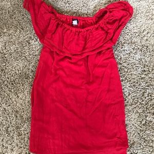 red short off the shoulder dress